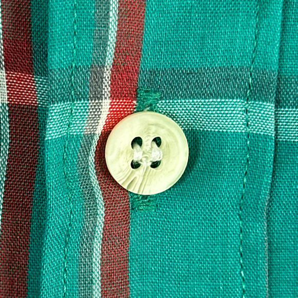 Vintage Manhattan Shirt Adult MEDIUM Green Plaid Button Down Natural USA 80s - Picture 5 of 8